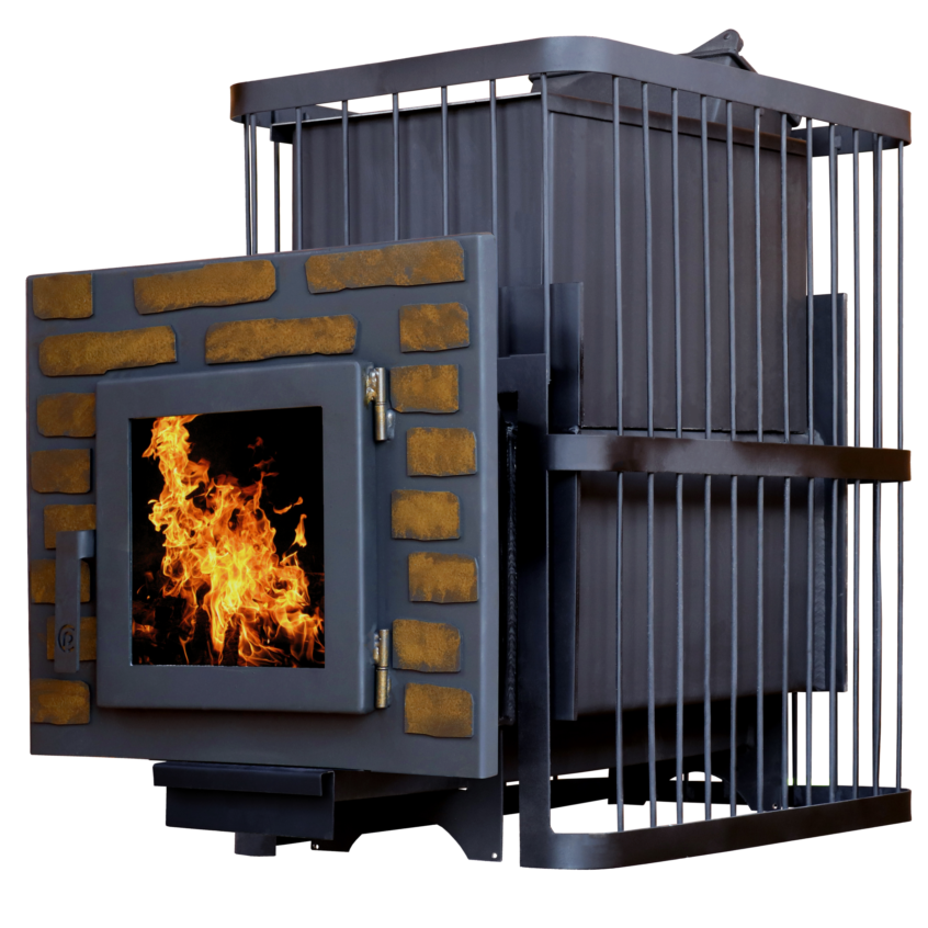 Печь банная ComfortProm Сталь 8мм ЗАКРЫТАЯ КАМЕНКА, до 26 кубов, дверь со стеклом  декор