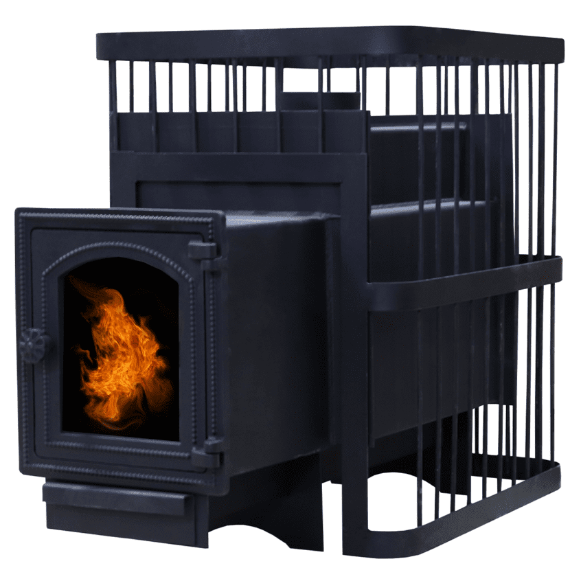 Печь банная ComfortProm СТАЛЬ 8мм, до 16 кубов, чугунная дверь со стеклом