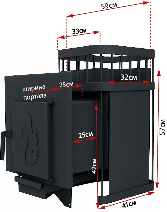 Печь банная ComfortProm СТАЛЬ 3 мм, до 14 кубов, стальная дверь ОГОНЕК