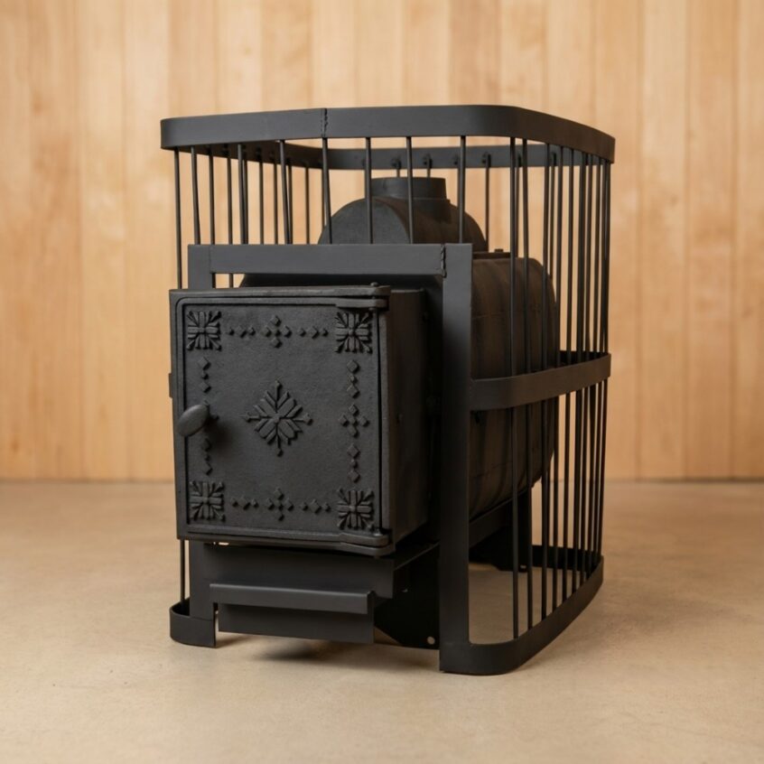 Печь банная ComfortProm ЧУГУН ПРЕМИУМ, для парной до 26 кубов, вес 84 кг, длина дров до 50 см, на 160 кг камней, чугунная дверь