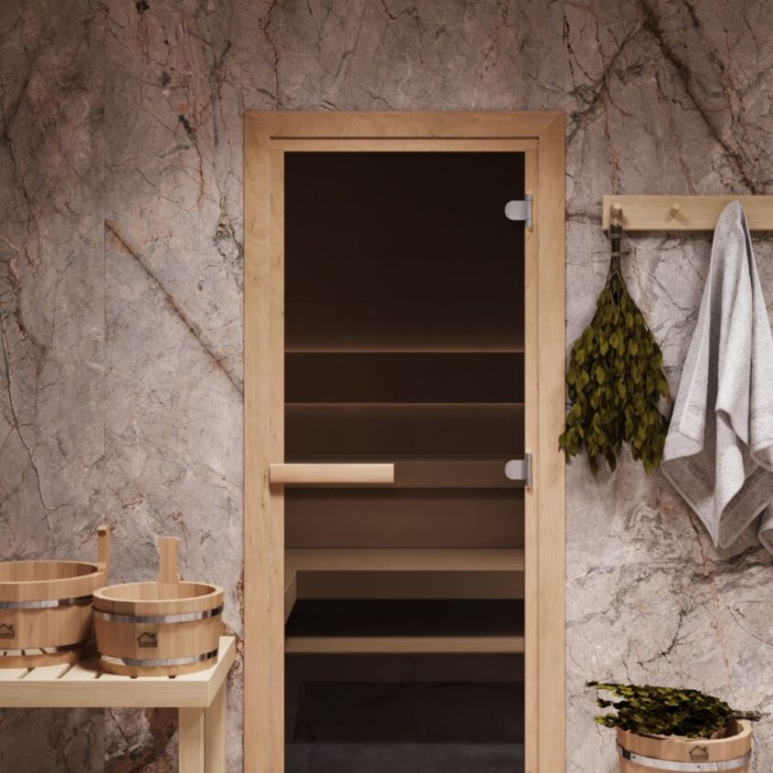 Дверь стеклянная для бани. Бронза