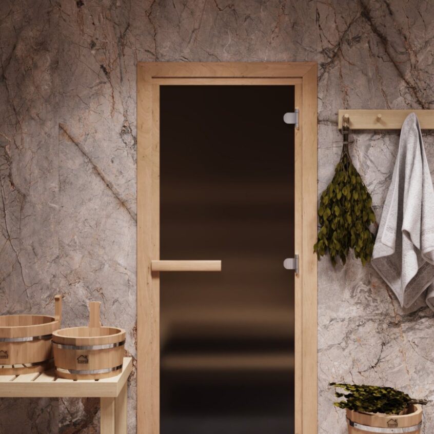 Дверь стеклянная для бани. Бронза матовая