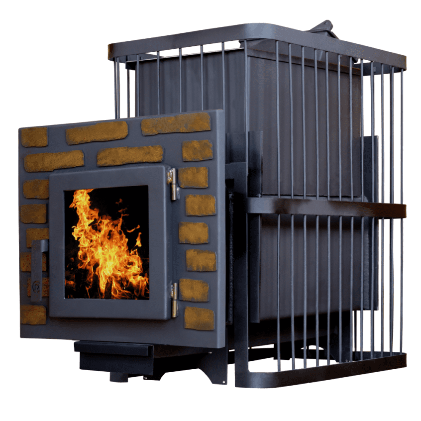 Печь банная ComfortProm ЧУГУН ЗАКРЫТАЯ КАМЕНКА, для парной до 20 кубов, вес 88 кг, длина дров до 40 см, на 190 кг камней, дверь со стеклом декор