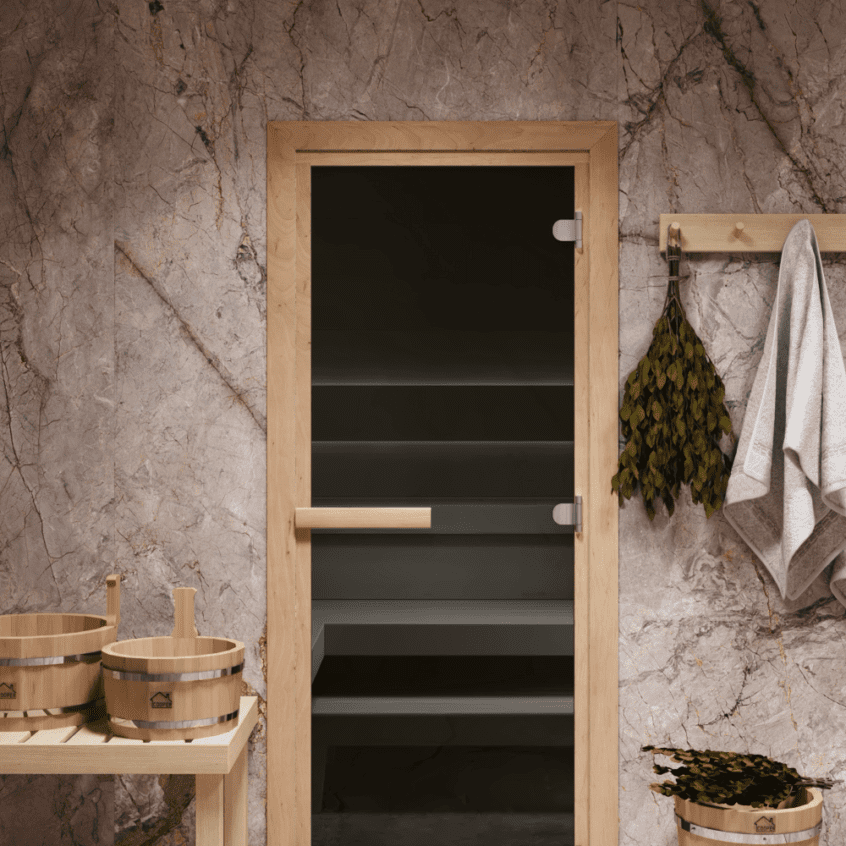 Дверь стеклянная для бани Графит