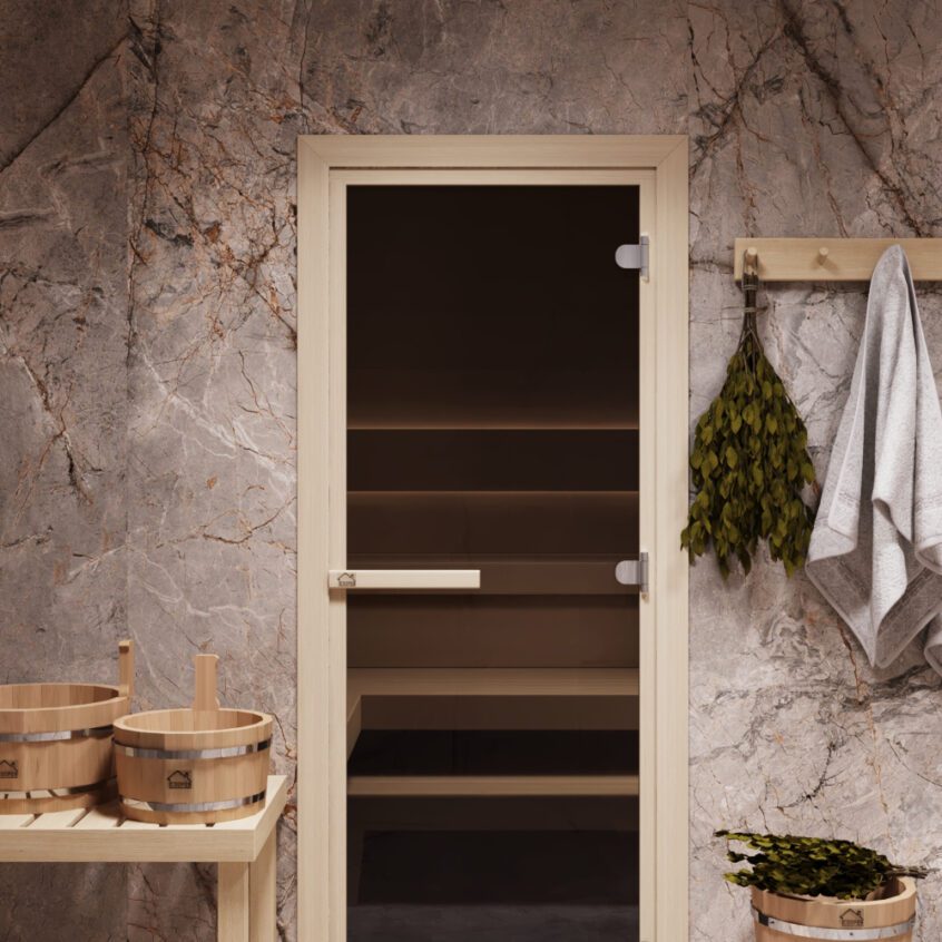 Дверь стеклянная для бани БО  Бронза