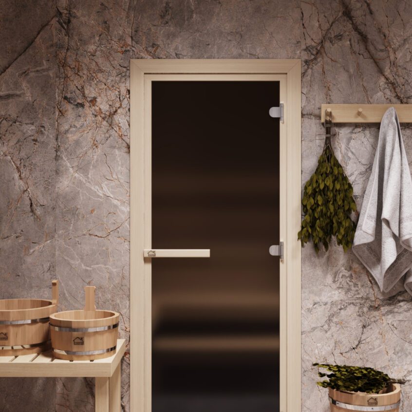 Дверь стеклянная для бани БО  Бронза матовая