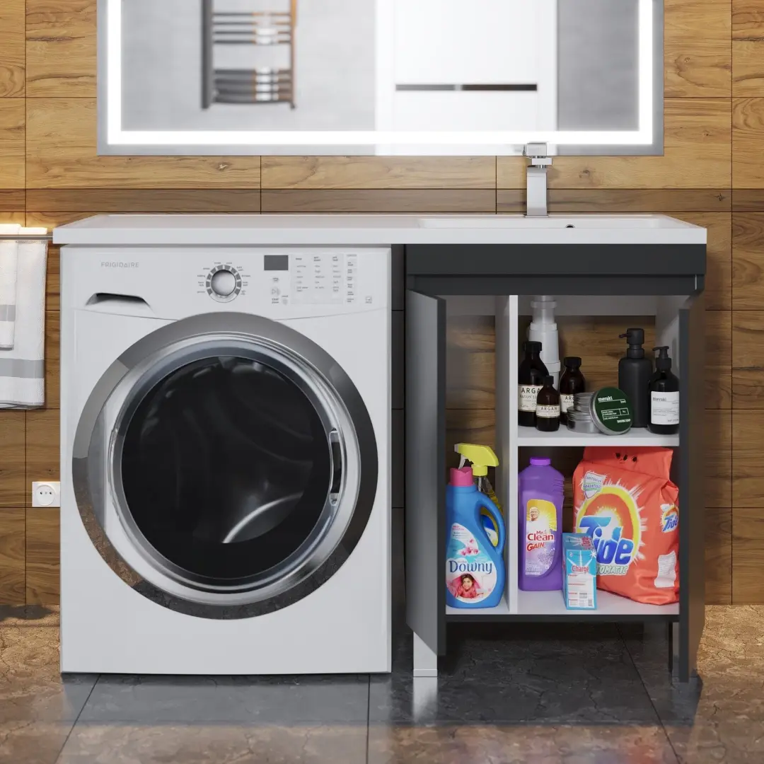 Тумба под стиральную машину с раковиной Uperwood (Упервуд) Magenta 60/120 см, напольная, черная, с дверцами, правая 52930205158 — изображение 5
