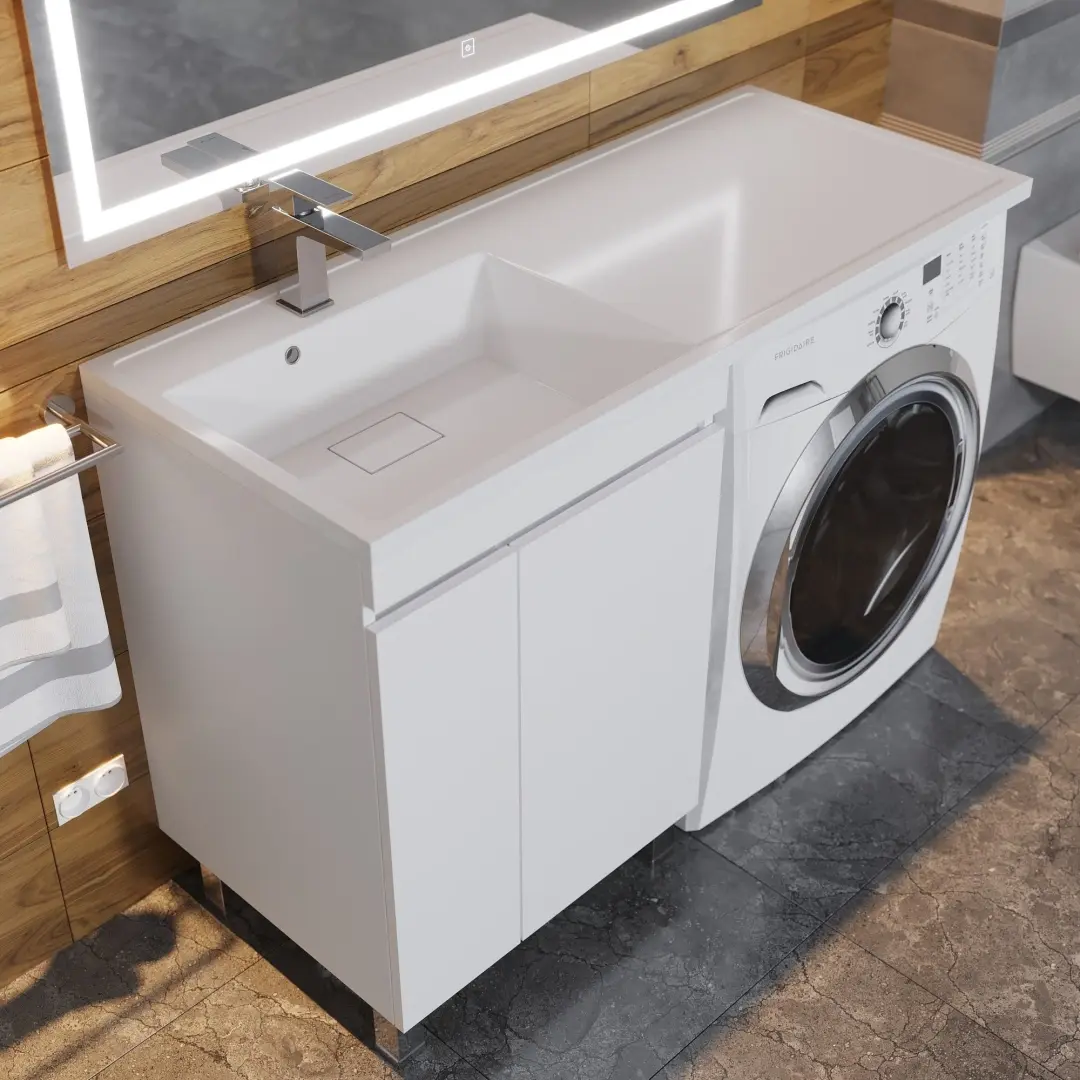 Тумба под стиральную машину с раковиной Uperwood Magenta 60/120 см, напольная, белая, с дверцами, левая 51930205156 — изображение 6