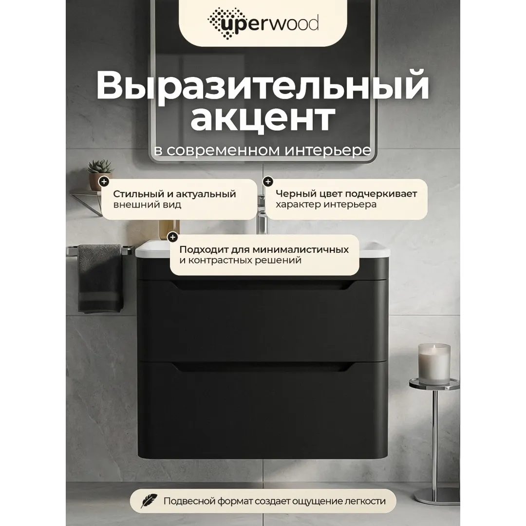 Тумба под раковину для ванной Uperwood (Упервуд) Оушен (Ocean) подвесная, 80 см, черная TOcean80b — изображение 5