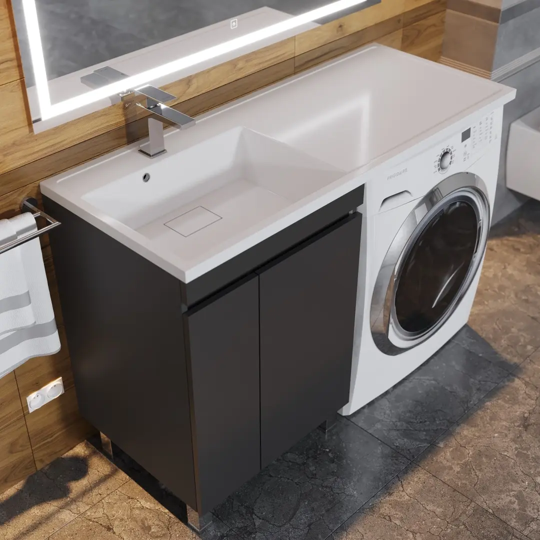 Тумба под стиральную машину с раковиной Uperwood Magenta 60/120 см, напольная, черная, с дверцами, левая 51930205158 — изображение 2