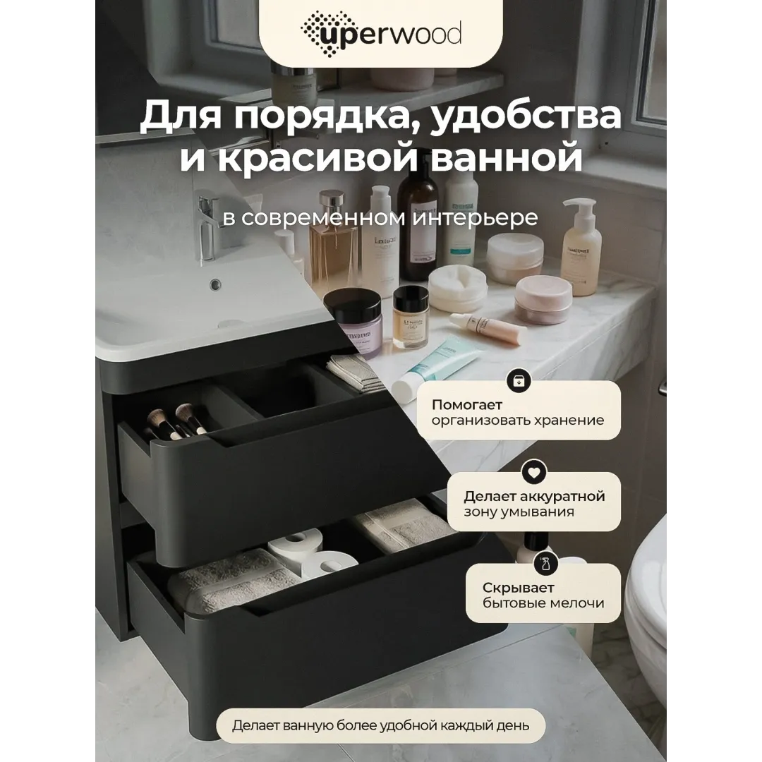 Тумба под раковину для ванной Uperwood (Упервуд) Оушен (Ocean) подвесная, 80 см, черная TOcean80b — изображение 2