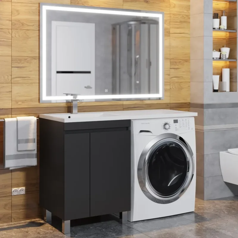 Тумба под стиральную машину с раковиной Uperwood Magenta 60/120 см, напольная, черная, с дверцами, левая 51930205158