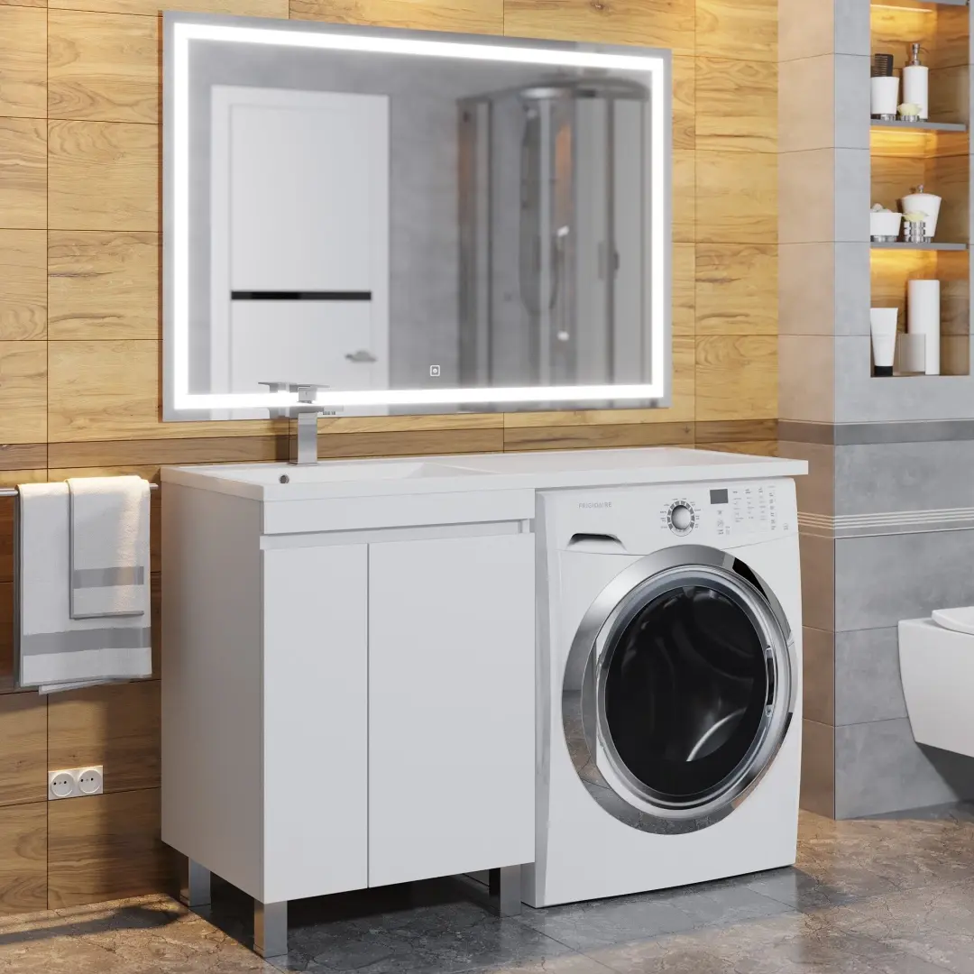 Тумба под стиральную машину с раковиной Uperwood Magenta 60/120 см, напольная, белая, с дверцами, левая 51930205156 — изображение 4