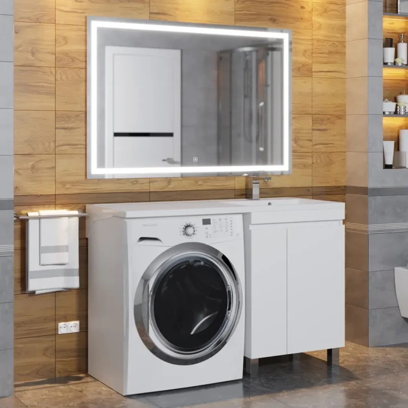 Тумба под стиральную машину с раковиной Uperwood (Упервуд) Magenta 60/120 см, напольная, белая, с дверцами, правая 52930205156