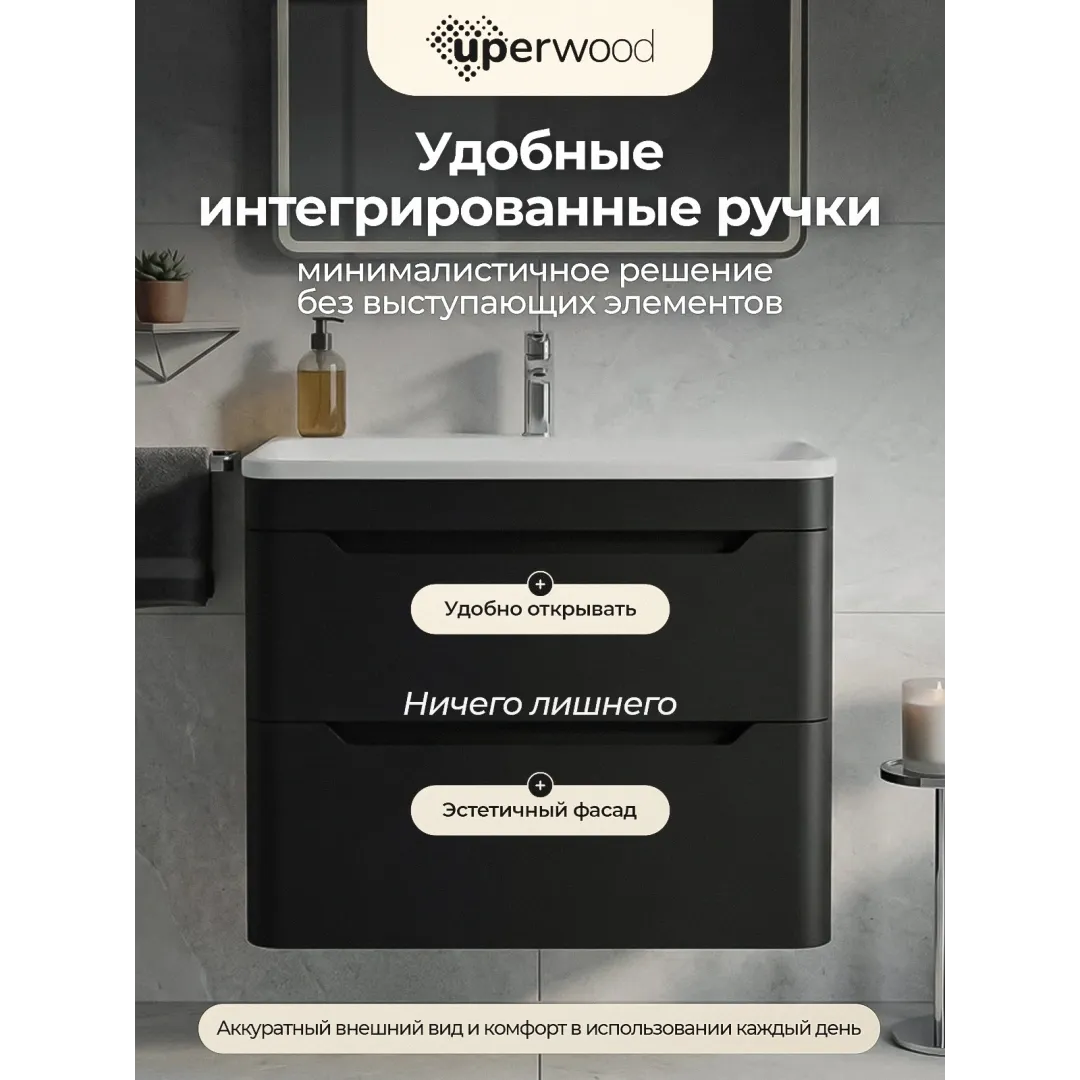 Тумба под раковину для ванной Uperwood (Упервуд) Оушен (Ocean) подвесная, 80 см, черная TOcean80b — изображение 3