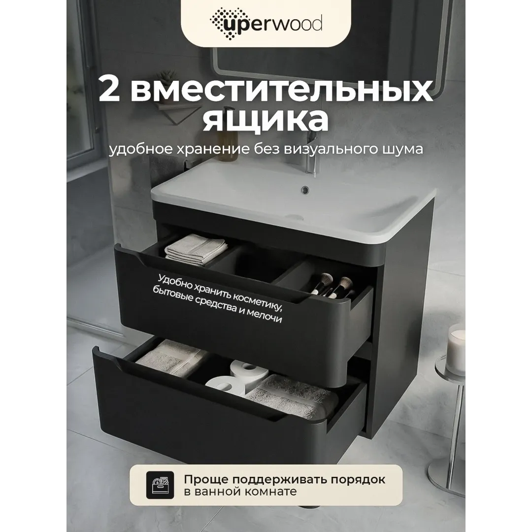 Тумба под раковину для ванной Uperwood (Упервуд) Оушен (Ocean) подвесная, 80 см, черная TOcean80b — изображение 4