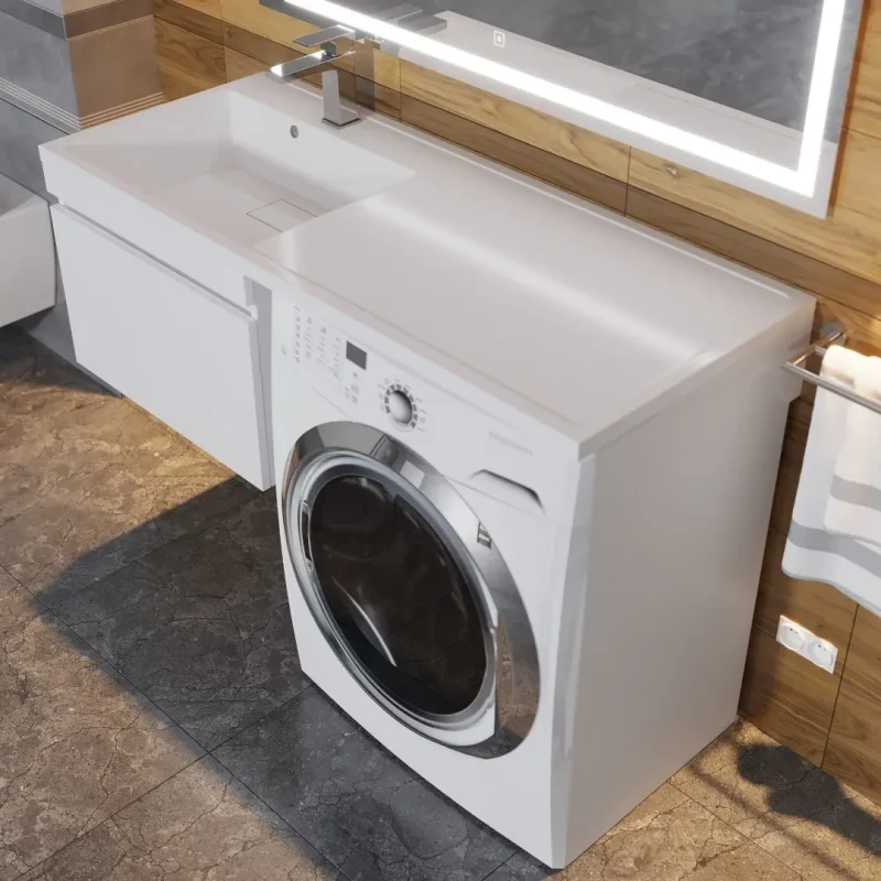 Тумба под стиральную машину с раковиной Uperwood Magenta 60/120 см, подвесная, белая, выдвижной ящик, левая 51930205153