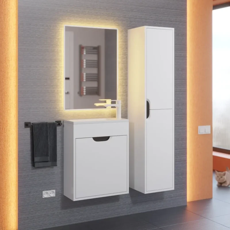 Комплект тумба с раковиной Uperwood Modul белая/графит, 50 см