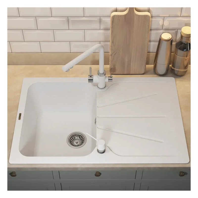 Кухонная мойка кварцевая Uperwood Quartz Premium UPD-04-01, прямоугольная, белая