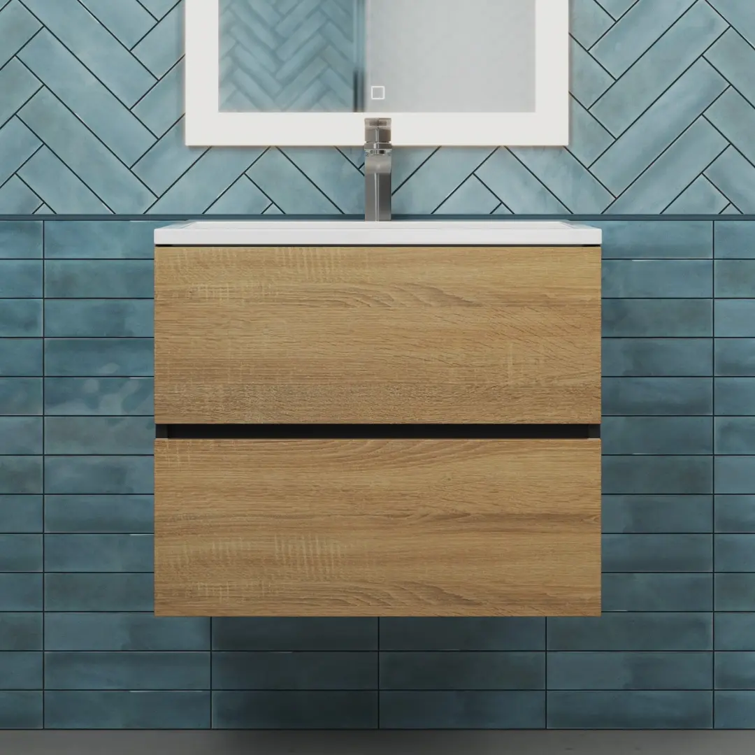 Тумба с раковиной Uperwood Barsa 60 см, раковина белая, подвесная тумба черная/дуб сонома — изображение 2