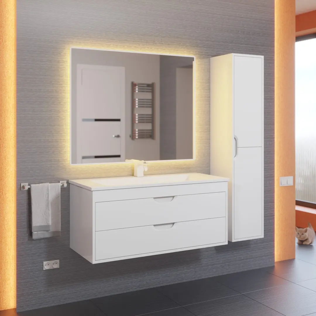 Тумба с раковиной для ванной Uperwood Modul 100 см, подвесная, матовая, белая — изображение 5