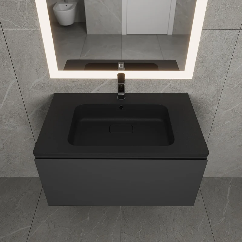 Раковина для ванной кварцевая Uperwood Lagoon Quartz 80х48х14,2 см, черная матовая, уголь