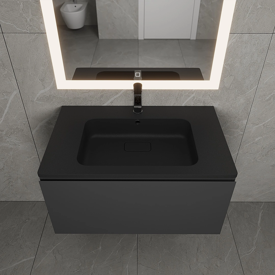 Раковина для ванной кварцевая Uperwood Lagoon Quartz 80х48х14,2 см, черная матовая, уголь