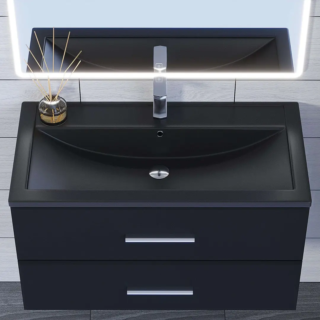 Раковина для ванной кварцевая Uperwood Foster Quartz 90х45,5х17,5 см, черная матовая, космос — изображение 4