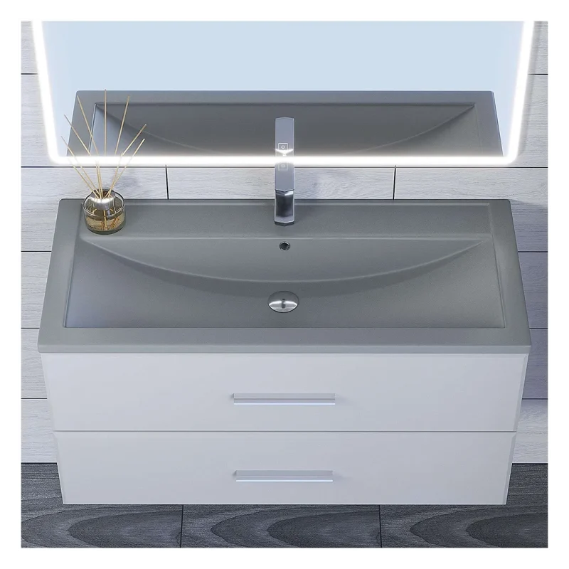 Раковина для ванной кварцевая Uperwood Foster Quartz 100х45,5х17,5 см, серая матовая, бетон