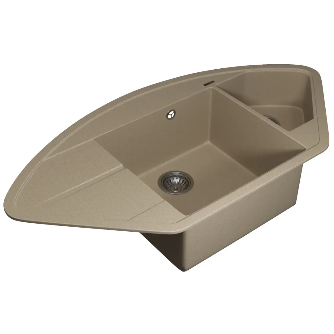 Кухонная мойка кварцевая Uperwood Quartz Premium UPD-06-02, угловая двухсекционная, бежевая — изображение 2