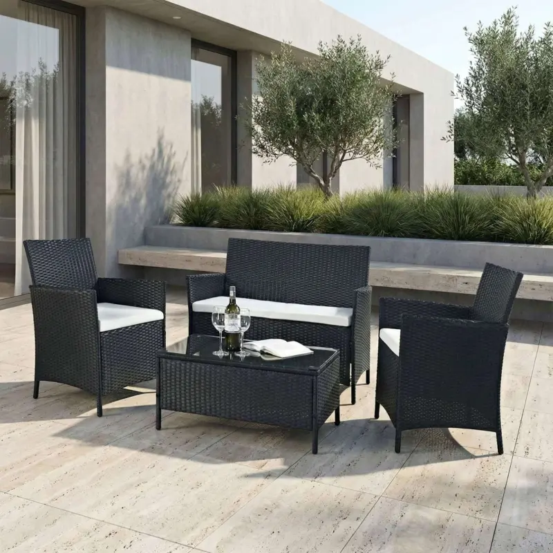 Комплект мебели PATIO (кресло 2шт, диван 1шт, стол 1шт), черный