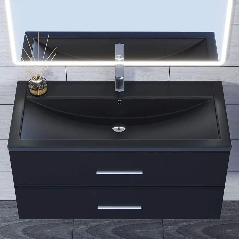 Раковина для ванной кварцевая Uperwood Foster Quartz 100х45,5х17,5 см, черная матовая, космос