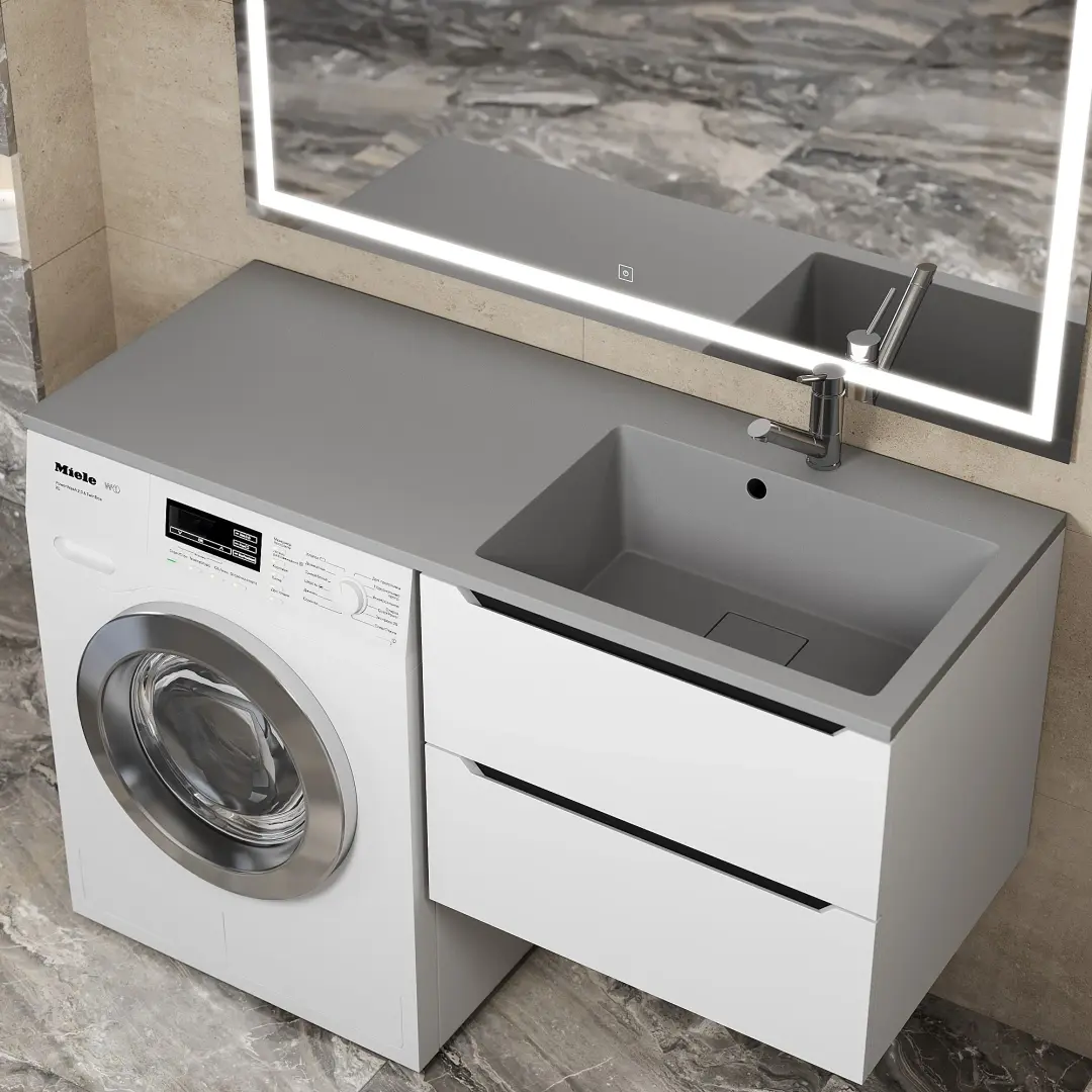 Раковина над стиральной машиной Uperwood Cosmos Quartz 120 см, правая, крыло слева, серый шелк — изображение 5