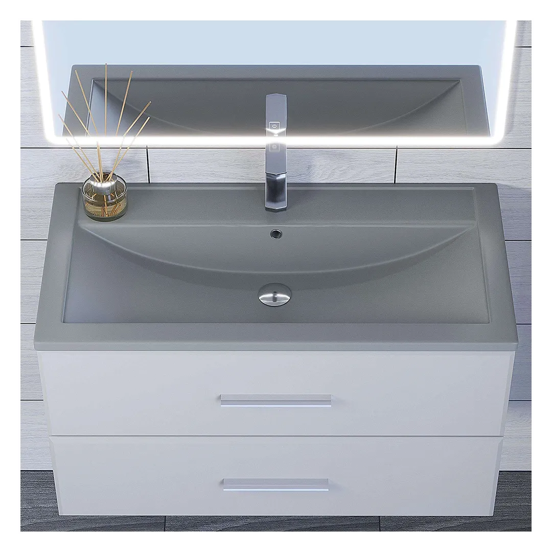 Раковина для ванной кварцевая Uperwood Foster Quartz 90х45,5х17,5 см, серая матовая, бетон — изображение 3