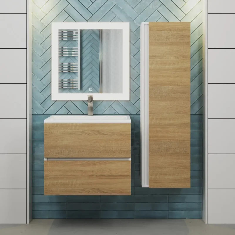 Тумба с раковиной Uperwood Barsa 60 см, раковина белая, подвесная тумба белая/дуб сонома