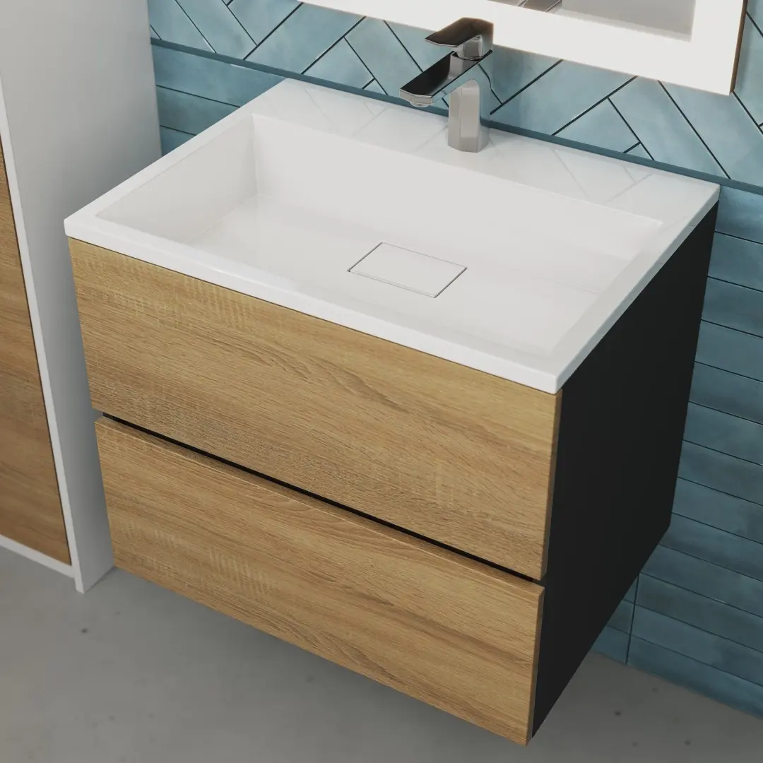Тумба с раковиной Uperwood Barsa 60 см, раковина белая, подвесная тумба черная/дуб сонома — изображение 5
