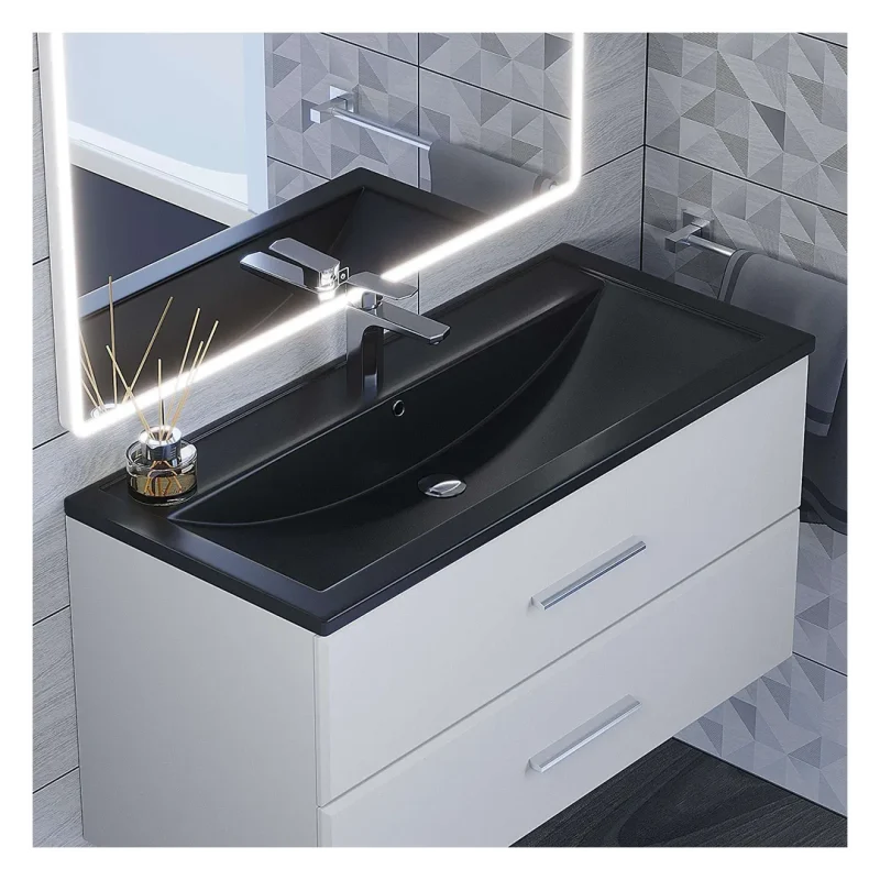 Раковина для ванной кварцевая Uperwood Foster Quartz 100х45,5х17,5 см, черная матовая, уголь