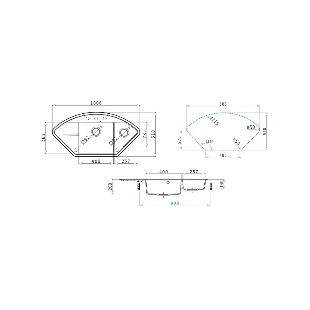 Кухонная мойка кварцевая Uperwood Quartz Premium UPD-06-02, угловая двухсекционная, бежевая — изображение 5