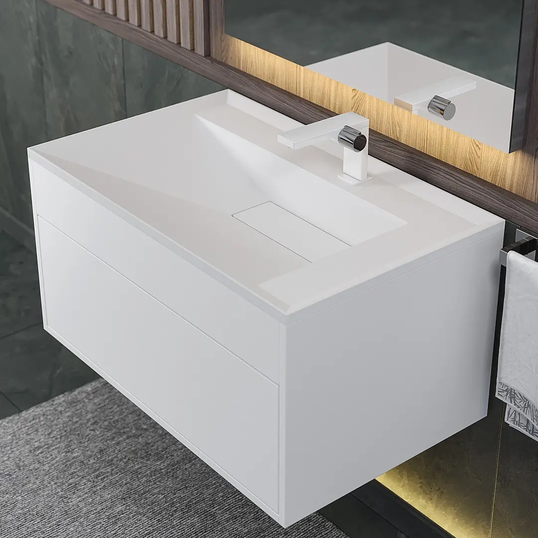 Раковина для ванной кварцевая Uperwood Lotus Quartz 80х50х13 см, белая матовая, жасмин