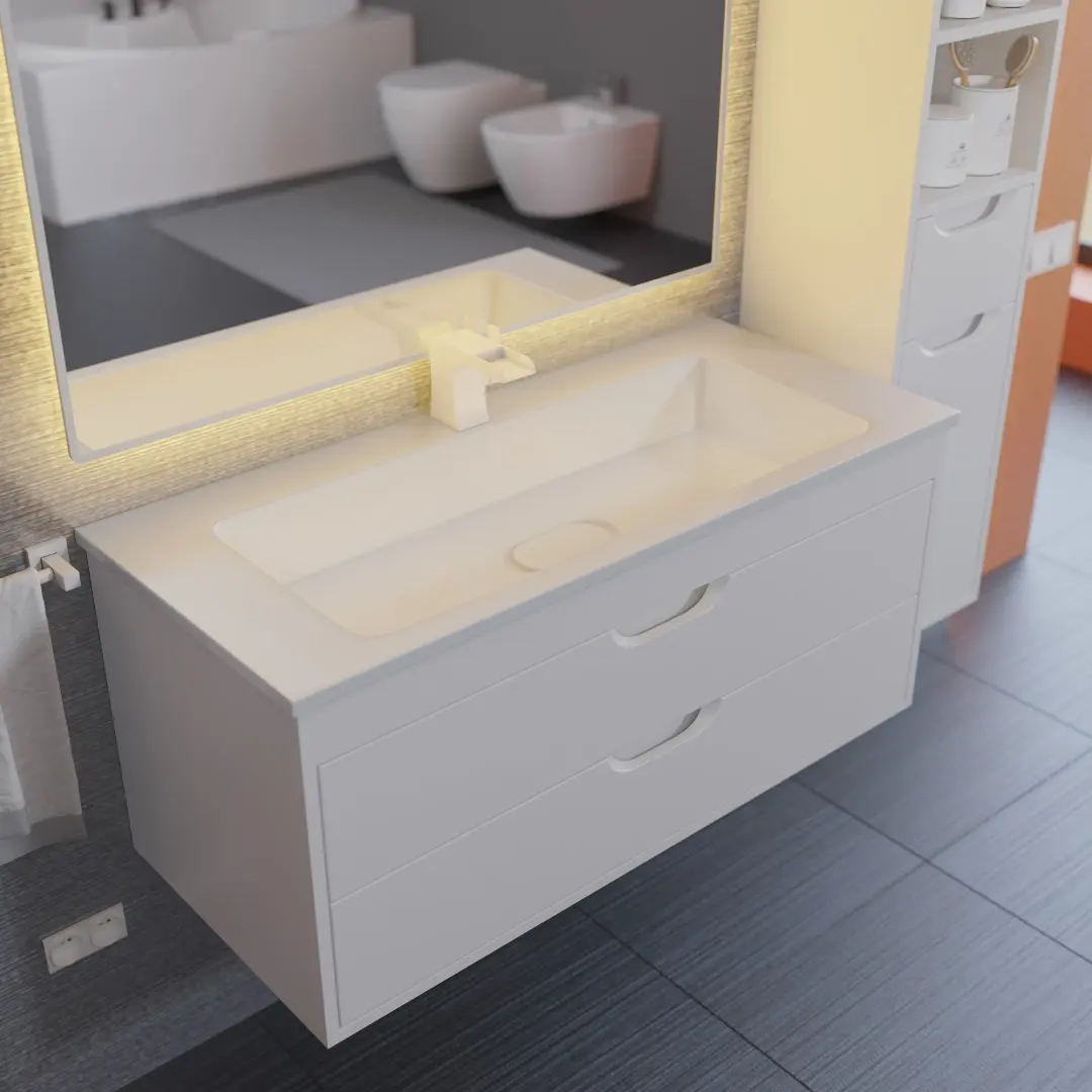 Тумба с раковиной для ванной Uperwood Modul 100 см, подвесная, матовая, белая — изображение 4
