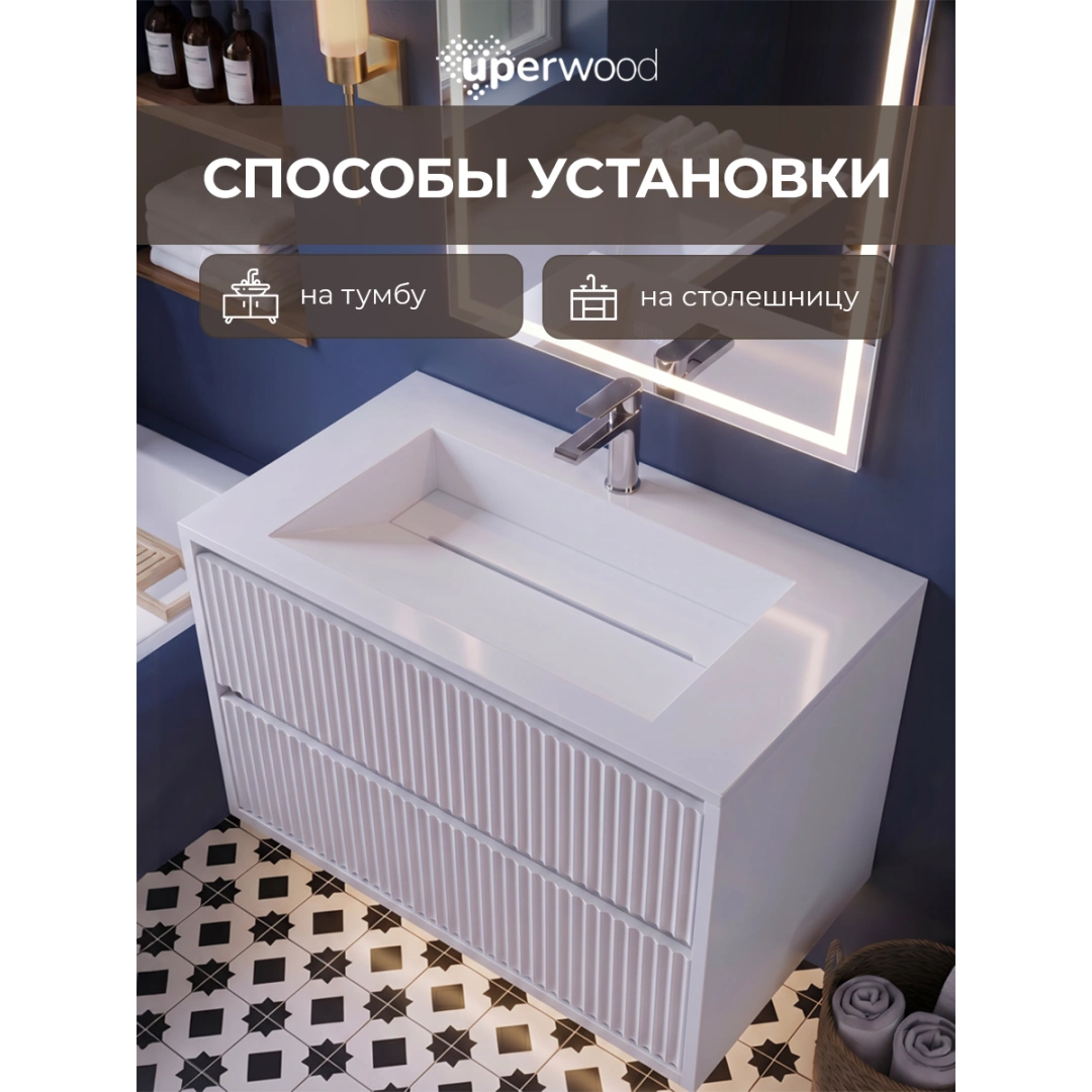 Раковина для ванной полувстраиваемая Uperwood Next Premium 70 см, прямоугольная, белая — изображение 8