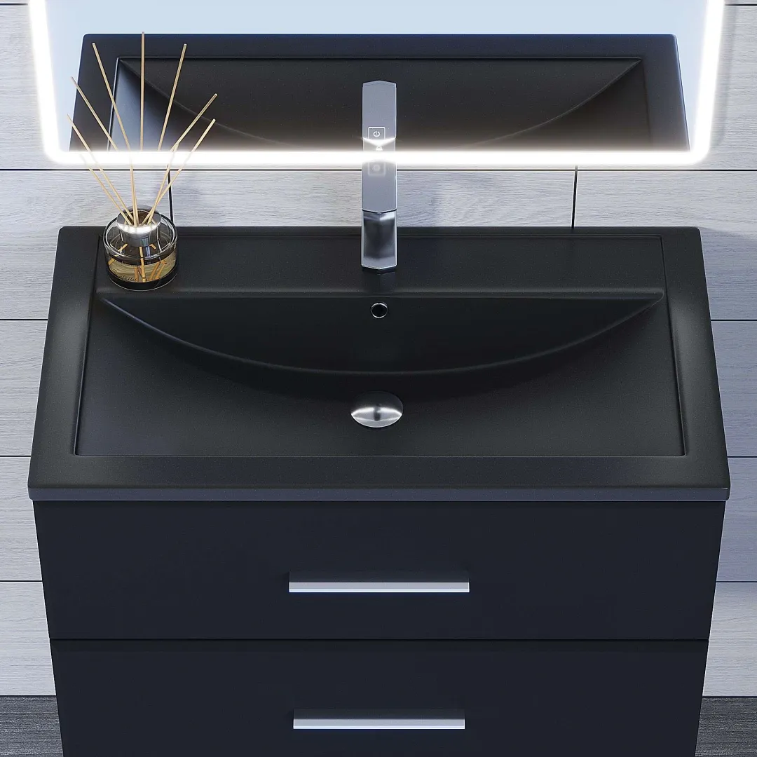 Раковина для ванной кварцевая Uperwood Foster Quartz 80х45,5х17,5 см, черная матовая, космос — изображение 4