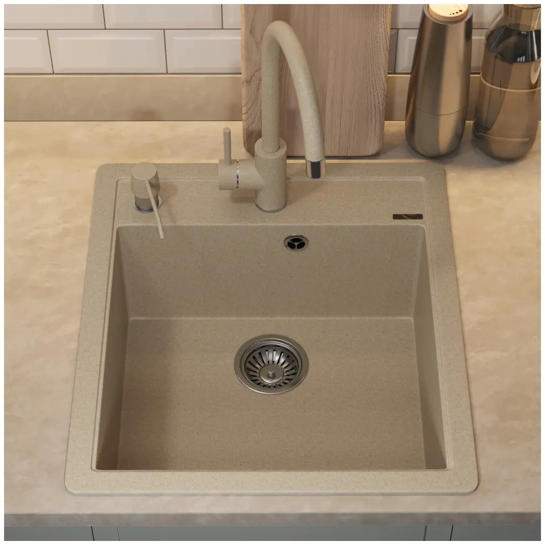 Кухонная мойка кварцевая Uperwood Quartz Premium UPD-07-02, прямоугольная, бежевая — изображение 2