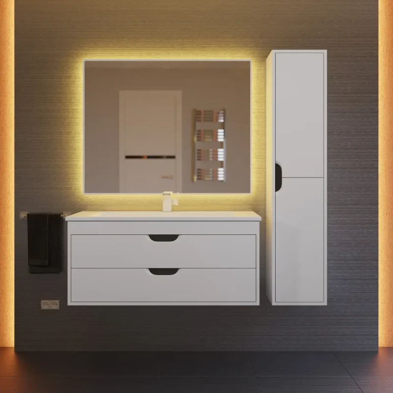 Тумба с раковиной для ванной Uperwood Modul 100 см, подвесная, матовая, белая/графит