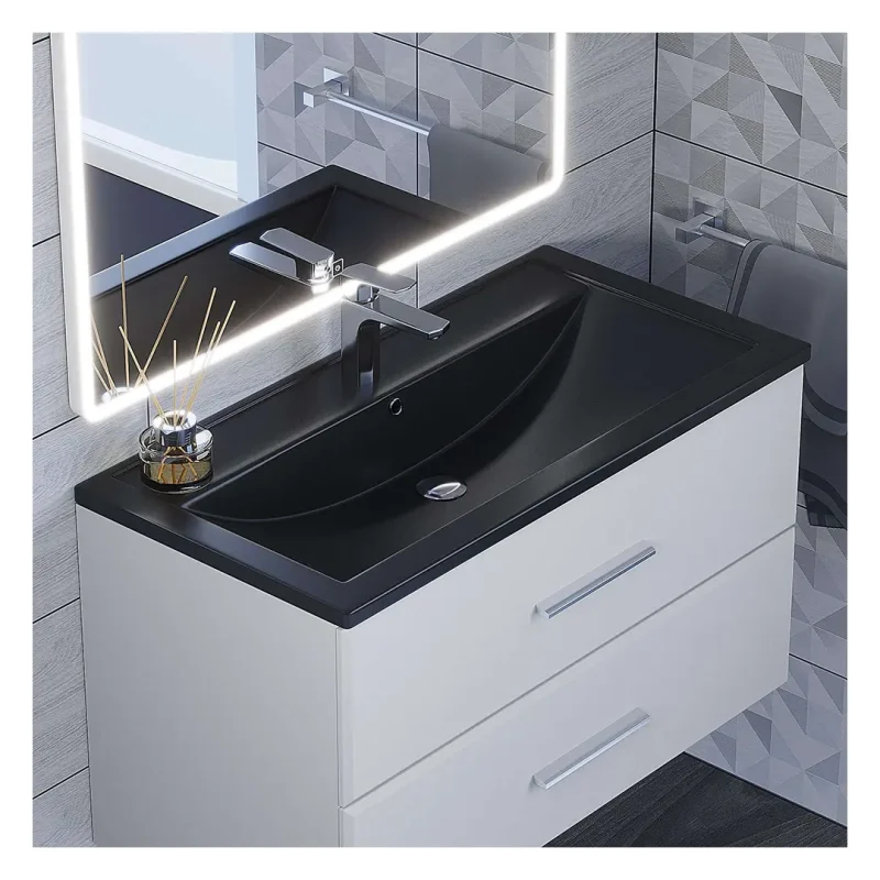 Раковина для ванной кварцевая Uperwood Foster Quartz 90х45,5х17,5 см, черная матовая, уголь