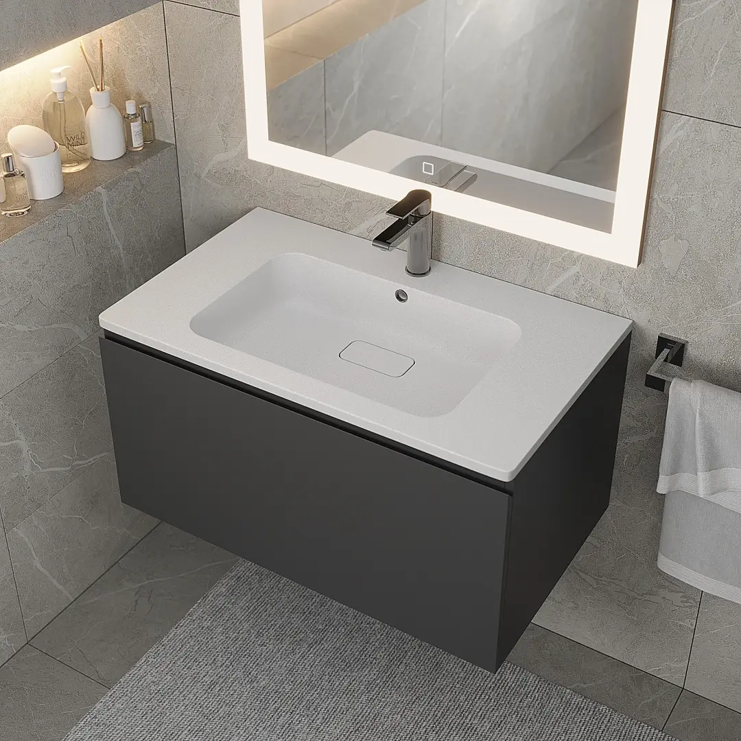 Раковина для ванной кварцевая Uperwood Lagoon Quartz 80х48х14,2 см, белая матовая, жасмин — изображение 2