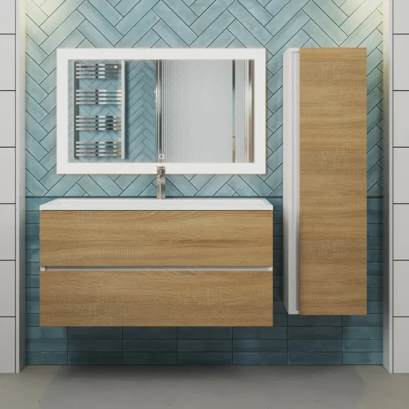 Тумба с раковиной Uperwood Barsa 100 см, раковина белая, подвесная тумба белая/дуб сонома