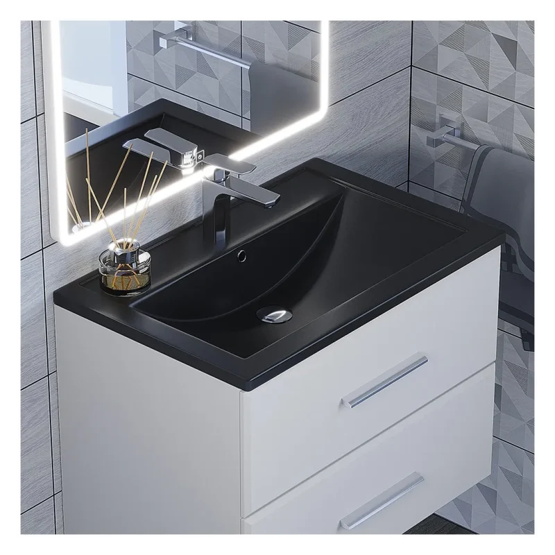 Раковина для ванной кварцевая Uperwood Foster Quartz 70х45,5х17,5 см, черная матовая, уголь