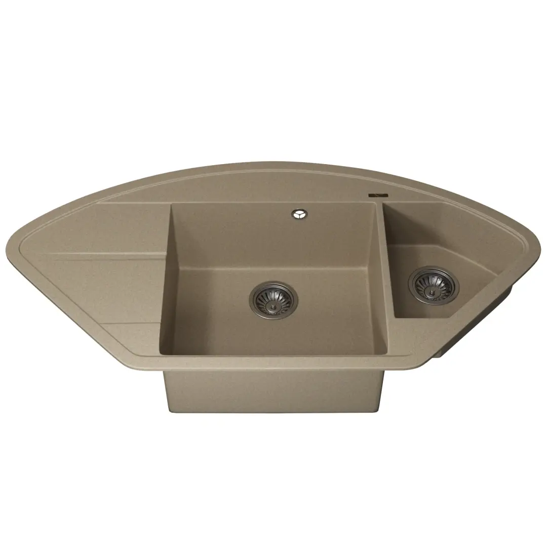 Кухонная мойка кварцевая Uperwood Quartz Premium UPD-06-02, угловая двухсекционная, бежевая — изображение 4