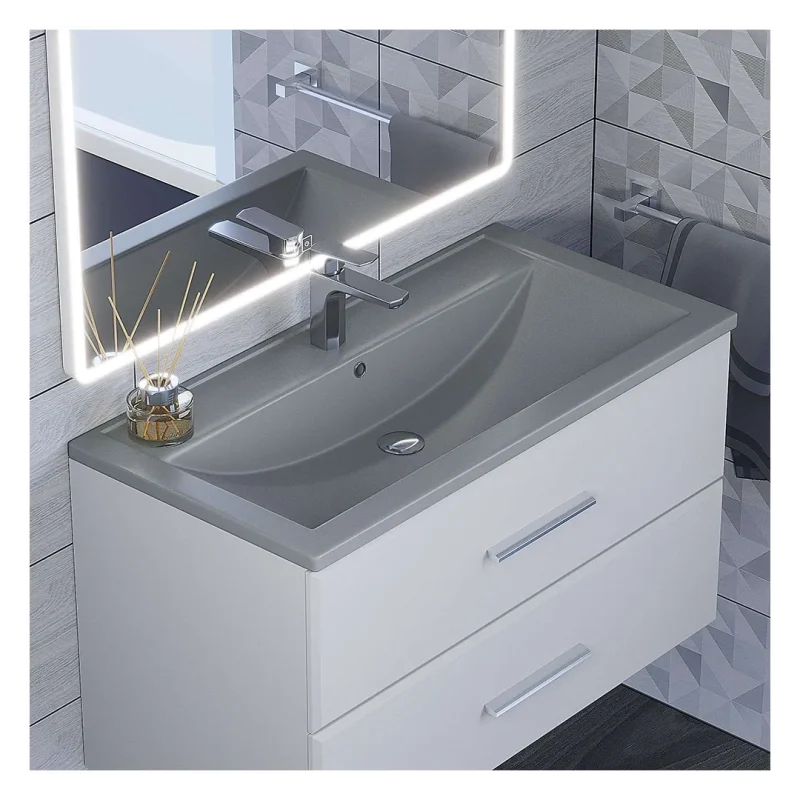 Раковина для ванной кварцевая Uperwood Foster Quartz 90х45,5х17,5 см, серая матовая, бетон